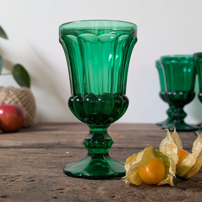 Six Green Vintage Wine Glasses