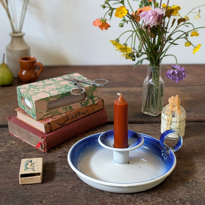 Ombre Blue and White Enamel Chamberstick Candleholder