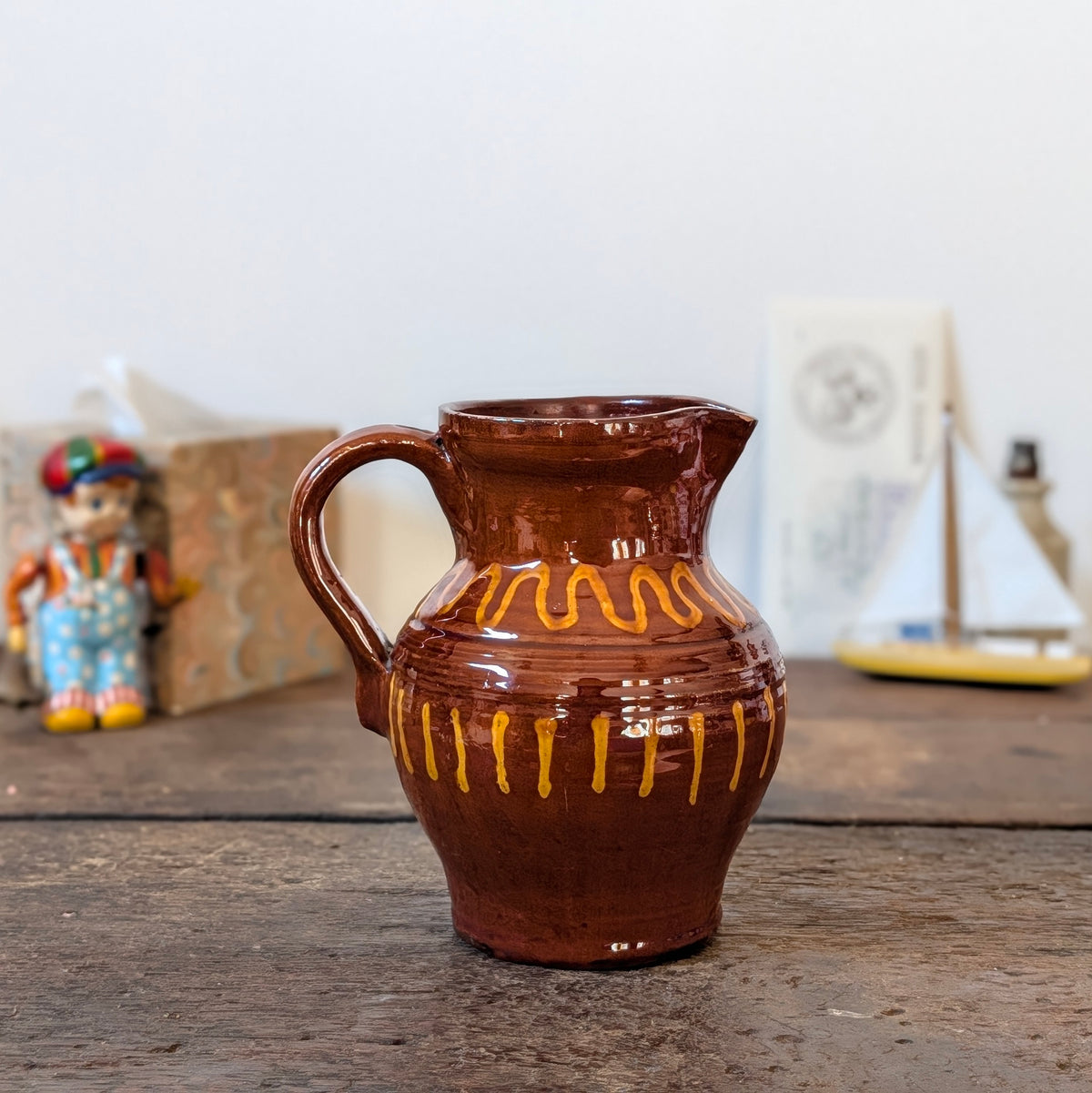 Brown Glazed French Earthenware Jug
