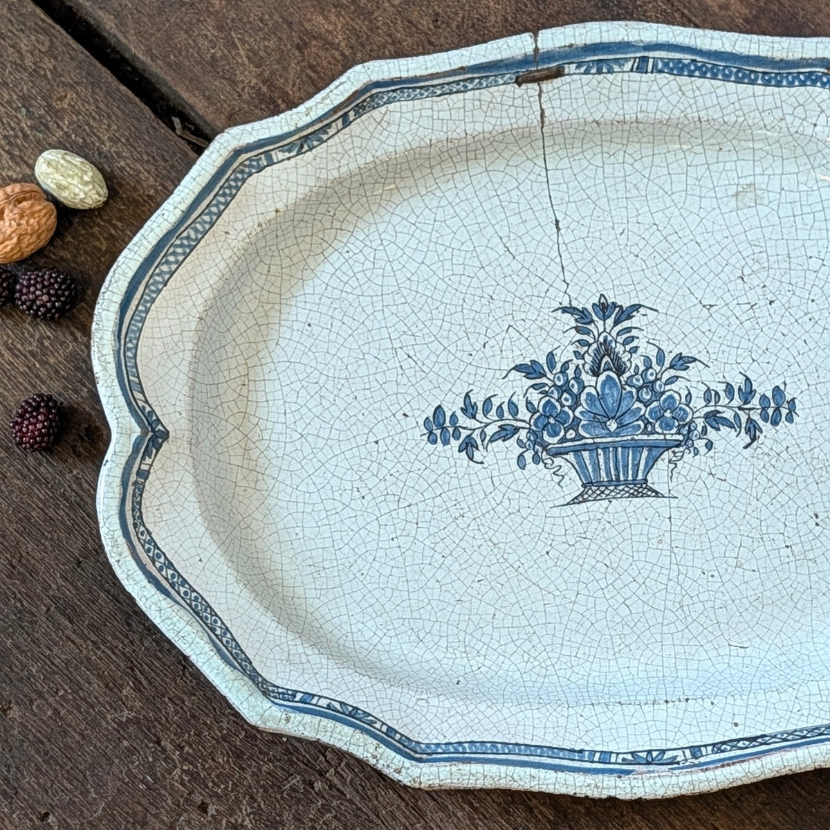 18th Century Rouen Faïence Blue and White Serving Platter