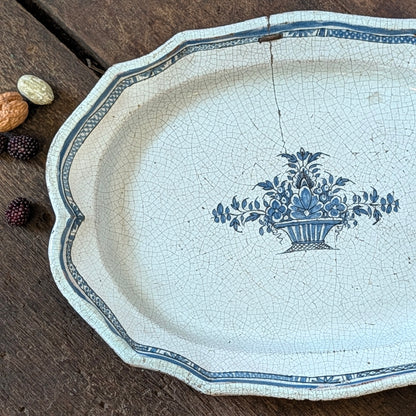 18th Century Rouen Faïence Blue and White Serving Platter