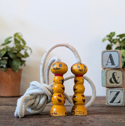 Vintage Wooden Tiger Skipping Rope