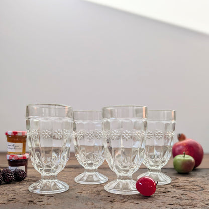 Four Glass Sundae Glasses with Floral Details