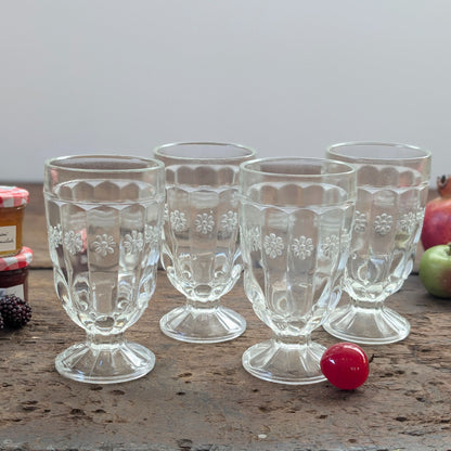 Four Glass Sundae Glasses with Floral Details