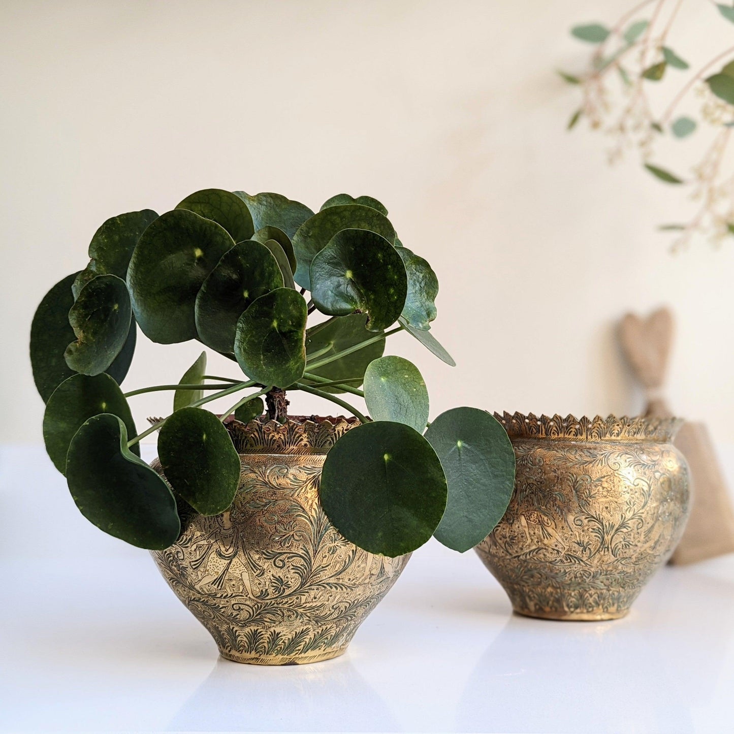 Ornate Brass Planters - Pair