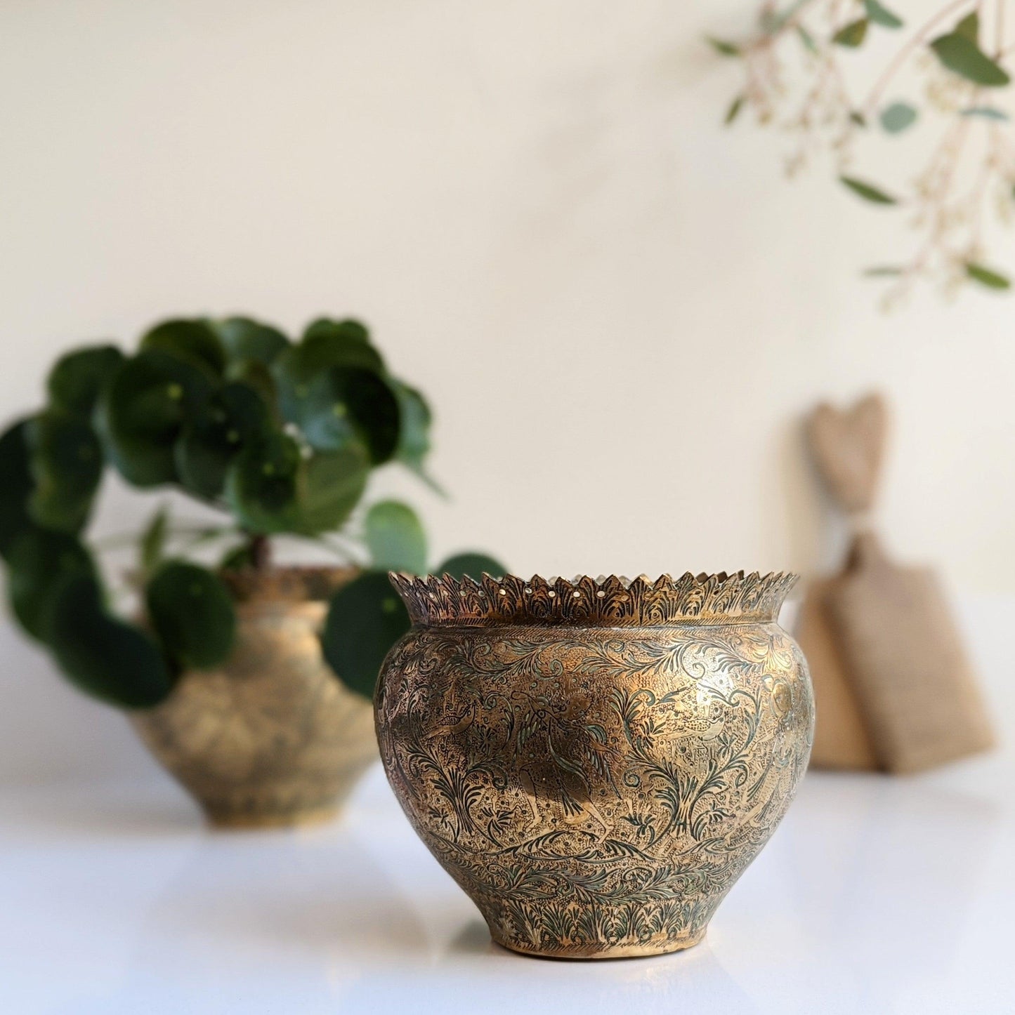 Ornate Brass Planters - Pair