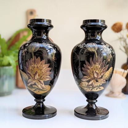 Bohemian Art Glass Dragonfly Vases (Pair)