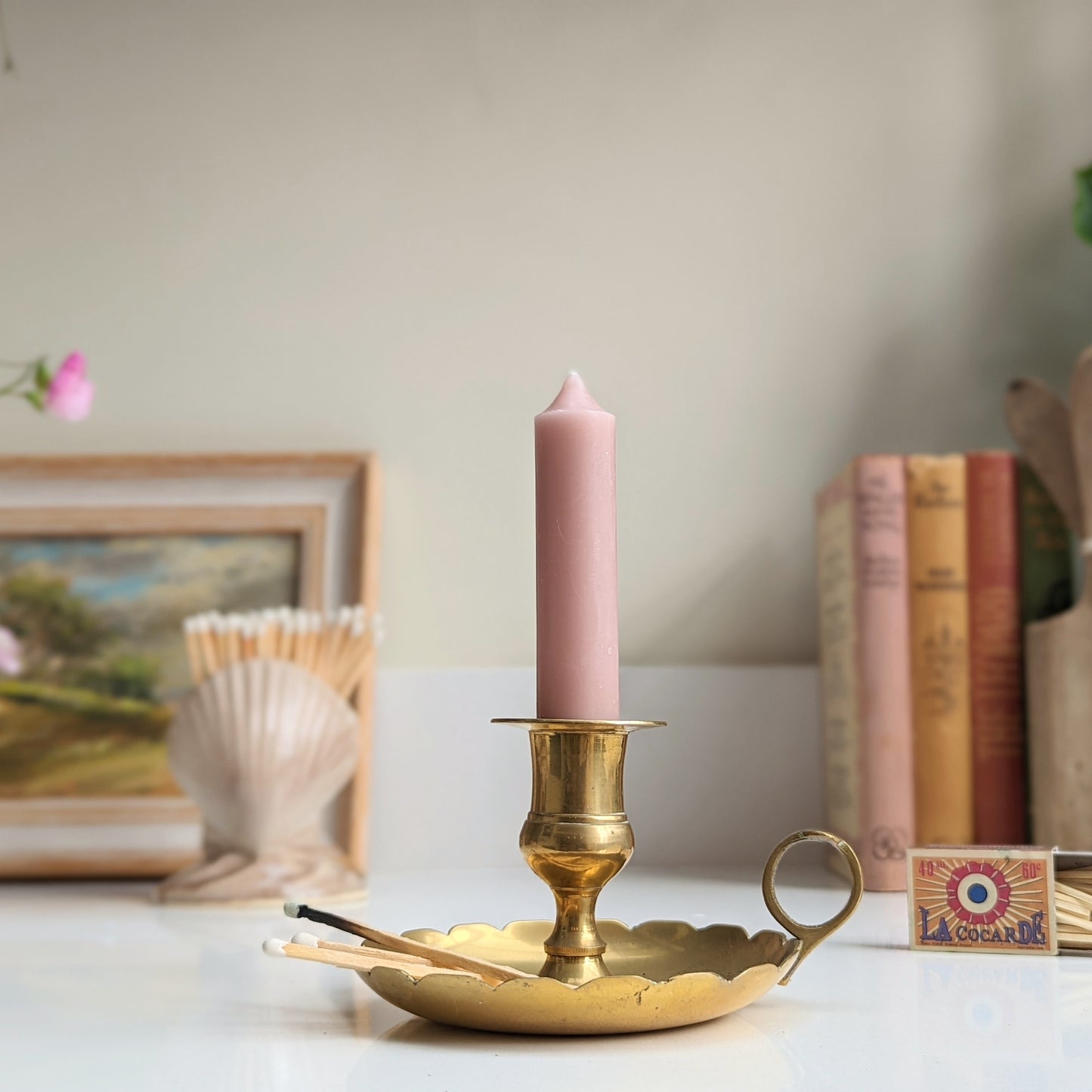 Scallop-edged Brass Candleholder - Single