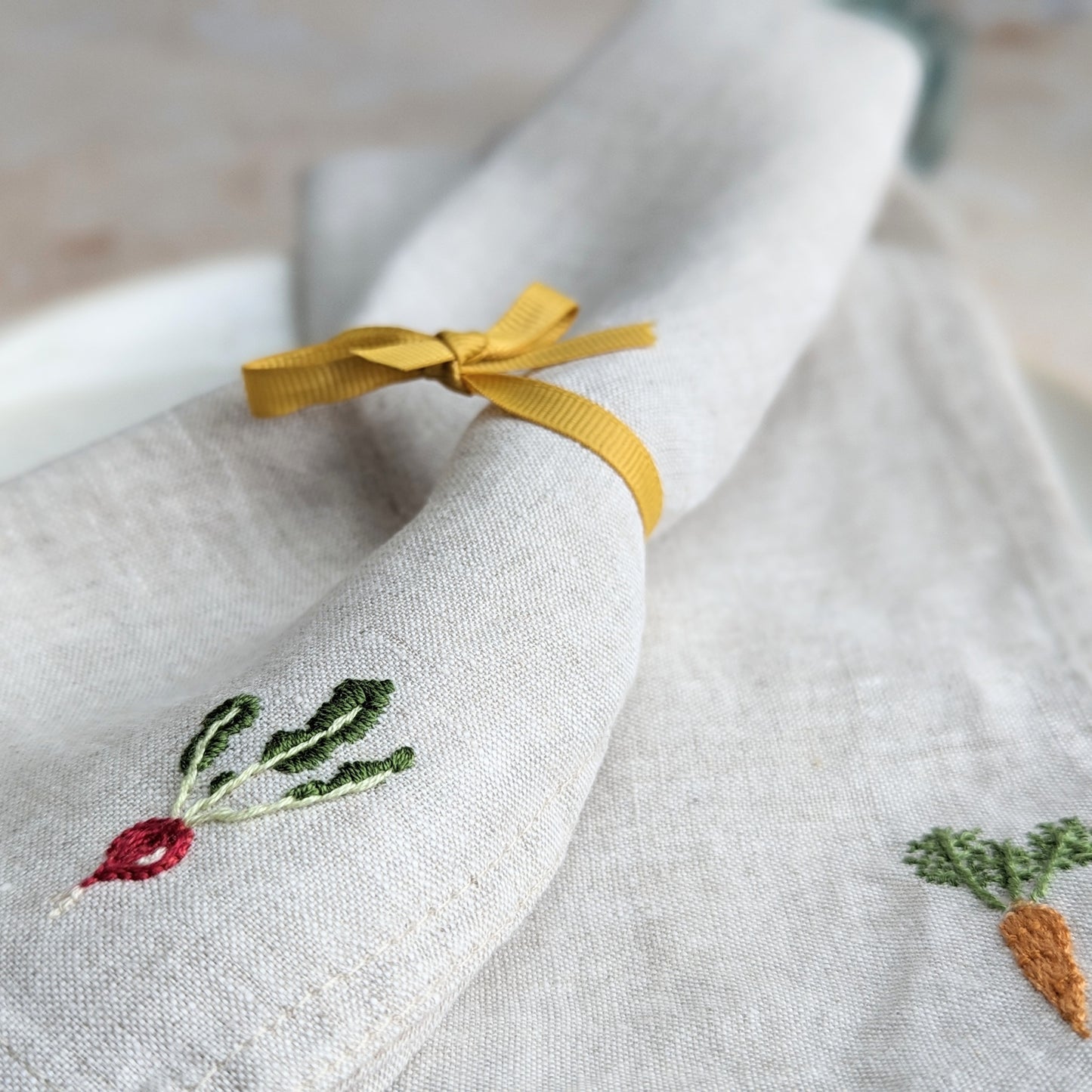 Hand-embroidered Linen Vegetable Napkins