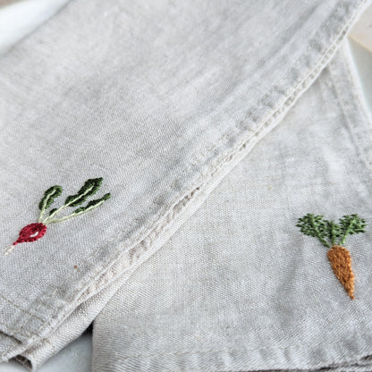 Hand-embroidered Linen Vegetable Napkins