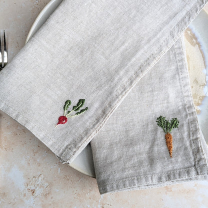 Hand-embroidered Linen Vegetable Napkins